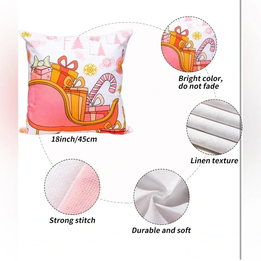 6 Pack Christmas Pillow Covers 18 x 18 Inch Brand New Washable Canvas Zipper